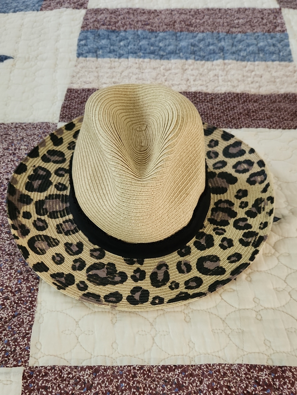 San Diego Hat Company Women’s Leopard Print Straw Fedora Hat - Beige and Black